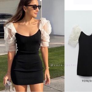 ZARA Knit Mini Dress Short Sheer Statement Sleeves Size Small Bloggers Favorite‎